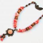 Pink Coral And Shell Necklace Handmade By Kashmira..