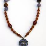 Brown And Purple Shell, Ceramic And Glass Necklace