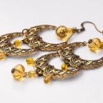 Yellow Antique Brass Filigree Beaded Earrings By..