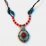 Red/turquoise/silver Bohemian Necklace