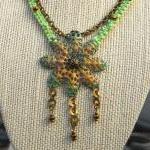 Green Yellow Square Knot Macrame Necklace With..