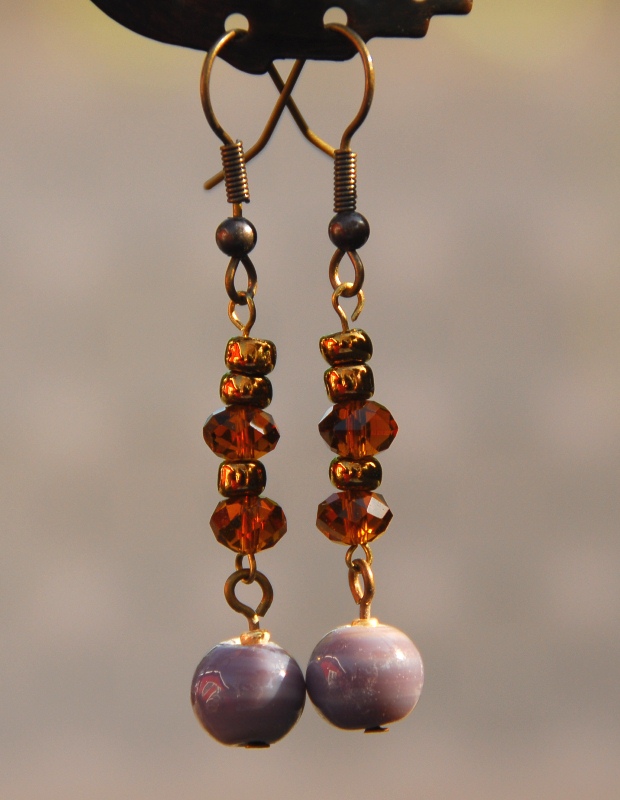 Brown And Purple Ceramic Earrings By Kashmira Patel