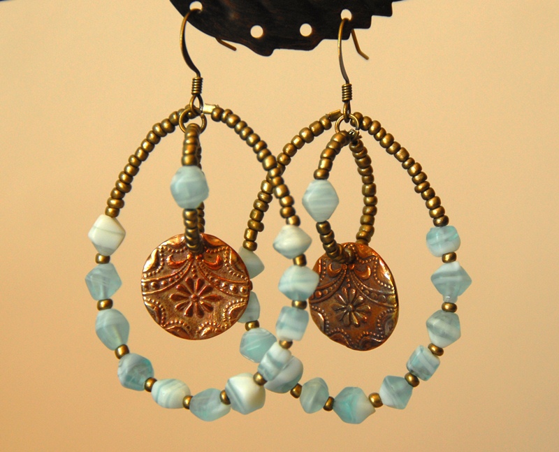 Aqua Hoops With Handmade Copper Charms on Luulla