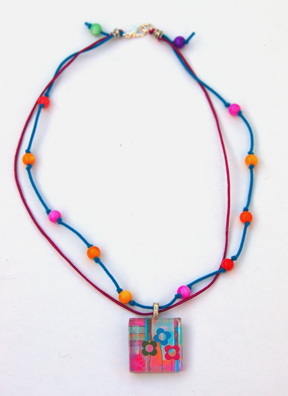Colorful Spring Necklace With Original Art Pendant